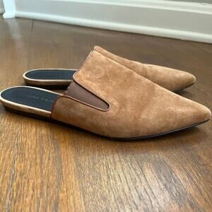 Jenni Kayne Suede Mules Pointed Toe Flats Saddle Brown 38 Size 7.5 Slip Ons